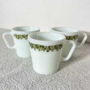 Vintage PYREX Spring Blossom Milk Glass Coffee Cups Mugs x3